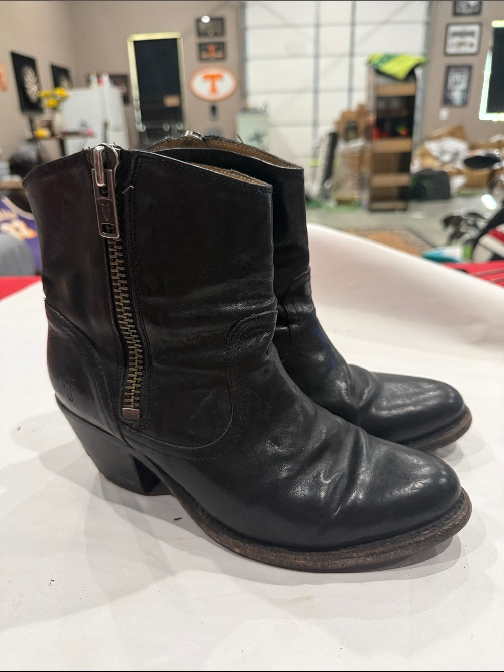 Frye Black Leather Side-Zip Ankle Booties